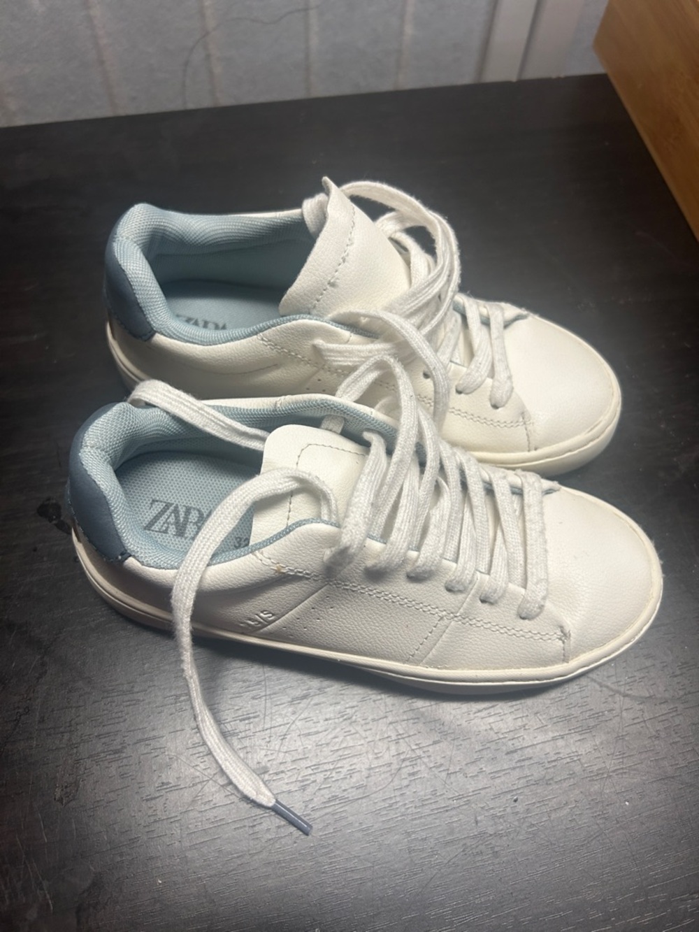 Zara Kids White Sneakers with Pale Blue Heel